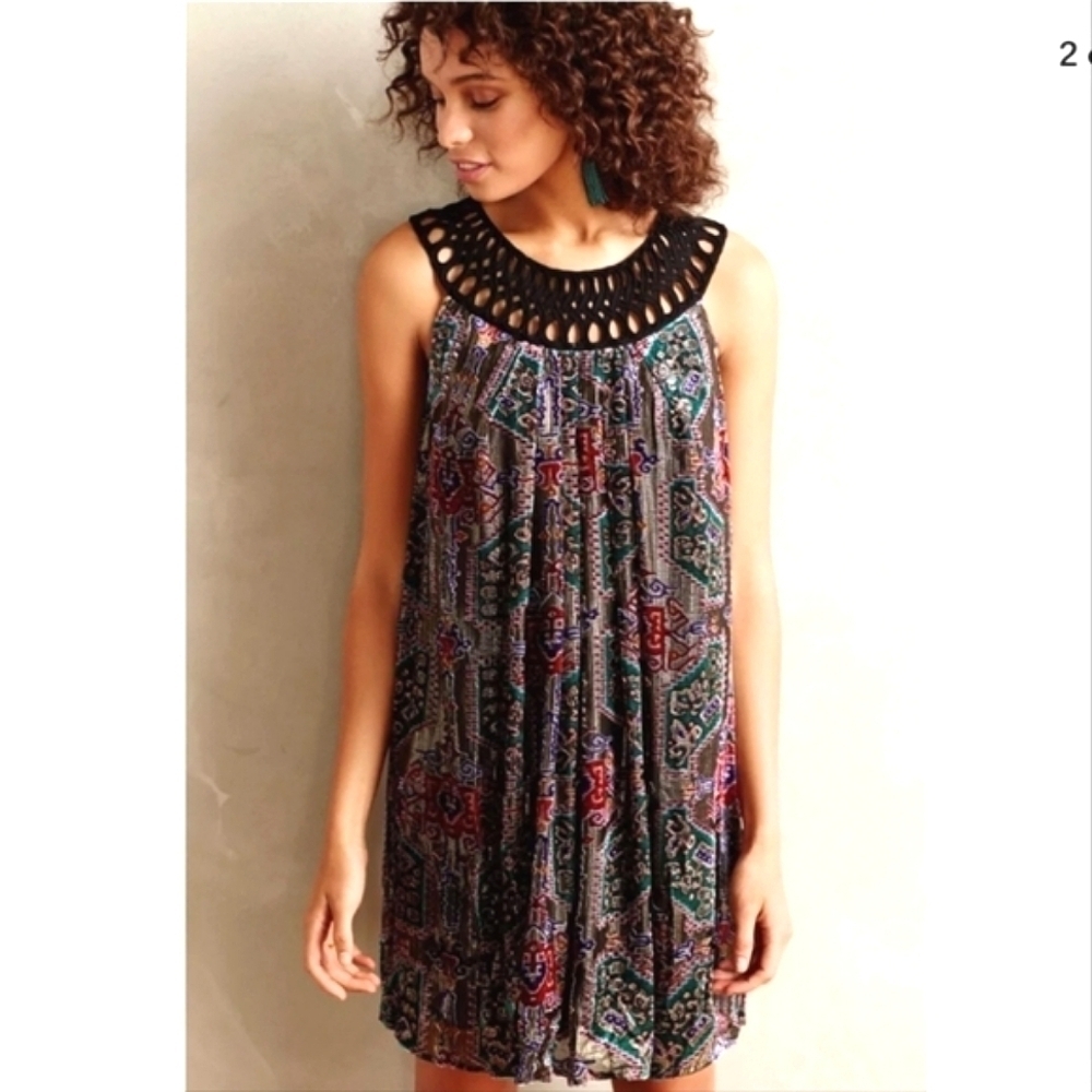 Anthropologie Moulinette Soeurs Velvet golden thread shimmer dress size Large